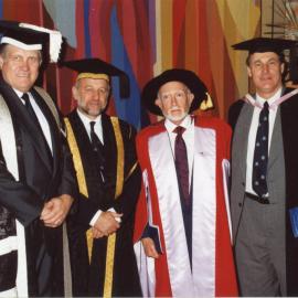Vice-Chancellor, Professor Roger Holmes with Deputy Chancellor Trevor Waring, Nigel Butterley (Hon D Music Degree) and Professor Robert Constable, the University of Newcastle, Australia - May, 2000