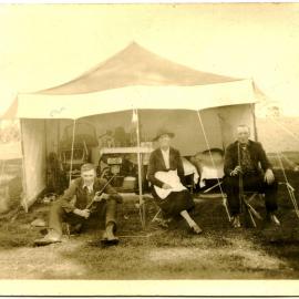 Camp site - Brown Family. Doug (l) with mother Mary and father Joseph Brown. c. 1940s