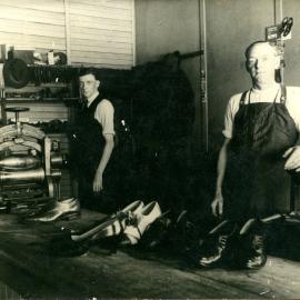 Doug Brown and Joseph Brown at Boot Repairs, 153 Maitland Road, [n.d]