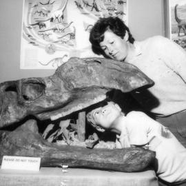 University Open Day - a child inspects the Dinosaur Display, the University of Newcastle, Australia - c.1980s