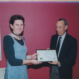 Allison Prior being presented with her 2000 Faculty Honour Scholarship Award