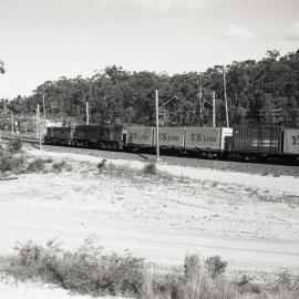 Locomotive 27 and 3 x 46 class Down Goods at Fassifern, NSW, February 1985