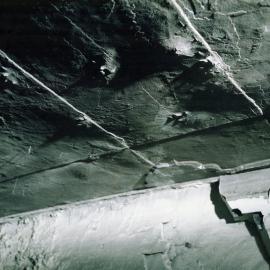 Prehistoric footprints in roof of Wallarah Colliery, Catherine Hill Bay, NSW, May 1979
