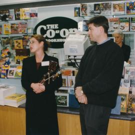 Unidentified people at the Co-Op Bookshop, Central Coast Campus [book launch] [n.d.].