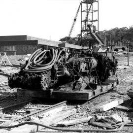 First continuous miner ready to go underground, West Wallsend No. 2 Colliery, Killingworth, NSW, 10 January 1972