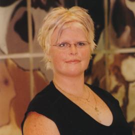 Gail Wright with her artwork  at a Central Coast Campus art exhibition [n.d.]
