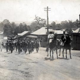Costumed riders on horseback, soldiers in a parade, NSW Central Coast area, [c. 1914-1918]