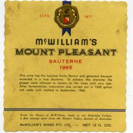 McWilliams Mount Pleasant label (1965)
