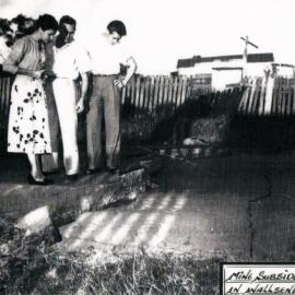 Mine subsidence damage in Wallsend Street, Pelaw Main, NSW, 1953