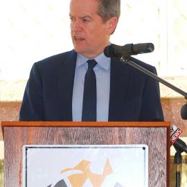 Bill Shorten speaking at the Memorial Service at the Jim Comerford Miners Memorial Wall, Aberdare, NSW, 2014
