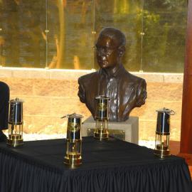 Bust of Jim Comerford at the Memorial Service at the Jim Comerford Miners Memorial Wall, Aberdare, NSW, 2014