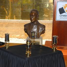 Bust of Jim Comerford at the Memorial Service at the Jim Comerford Miners Memorial Wall, Aberdare, NSW, 2014