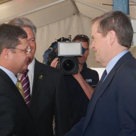 Bill Shorten and other guests at the Memorial Service at the Jim Comerford Miners Memorial Wall, Aberdare, NSW, 2014