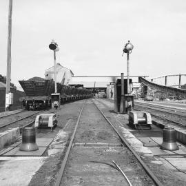 Last day of dumping waggons at Hexham Coal Preparation Plant, Hexham, NSW, 21 September 1987,