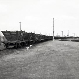 Last day of dumping waggons at Hexham Coal Preparation Plant, Hexham, NSW, 21 September 1987,