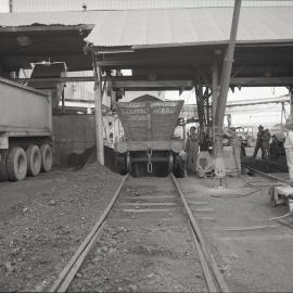Last day of dumping waggons, Hexham Coal Preparation Plant, 21 September 1987