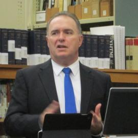 Geoff Hinchcliffe, Director, of State Records NSW, with Carrington Albums, University of Newcastle, 3 June 2015