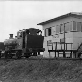 John Lysaght Pty Ltd, Locomotive "Allison", saddle tank type, coal train, Allan's Creek Signal Box, Unanderra, NSW, [1940]