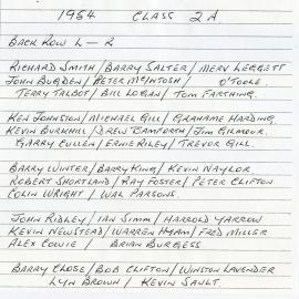 Verso of  Kurri Kurri Junior Tech School, Year 2A, Kurri Kurri, NSW, 1954