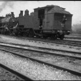 QGR, D-17 Class, coupled to a B18 1/4 and another D17, Mayne Locomotive Depot, Brisbane, Qld, [1950s]