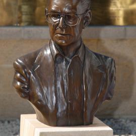 Bust of Jim Comerford, 1913-2006, at the memorial service at the Jim Comerford Miners Memorial Wall, Aberdare, NSW, 9 September 2012