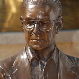 Bust of Jim Comerford, 1913-2006, at the memorial service at the Jim Comerford Miners Memorial Wall, Aberdare, NSW, 9 September 2012