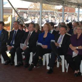 Audience including PM Julia Gillard at the memorial service at the Jim Comerford Miners Memorial Wall, Aberdare, NSW, 11 September 2011