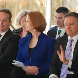 Audience including PM Julia Gillard at the memorial service at the Jim Comerford Miners Memorial Wall, Aberdare, NSW, 11 September 2011