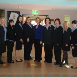 PM Julia Gillard with representatives of the CFMEU at the memorial service at the Jim Comerford Miners Memorial Wall, Aberdare, NSW, 11 September 2011