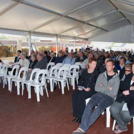 Audience at the memorial service at the Jim Comerford Miners Memorial Wall, Aberdare, NSW, 11 September 2011