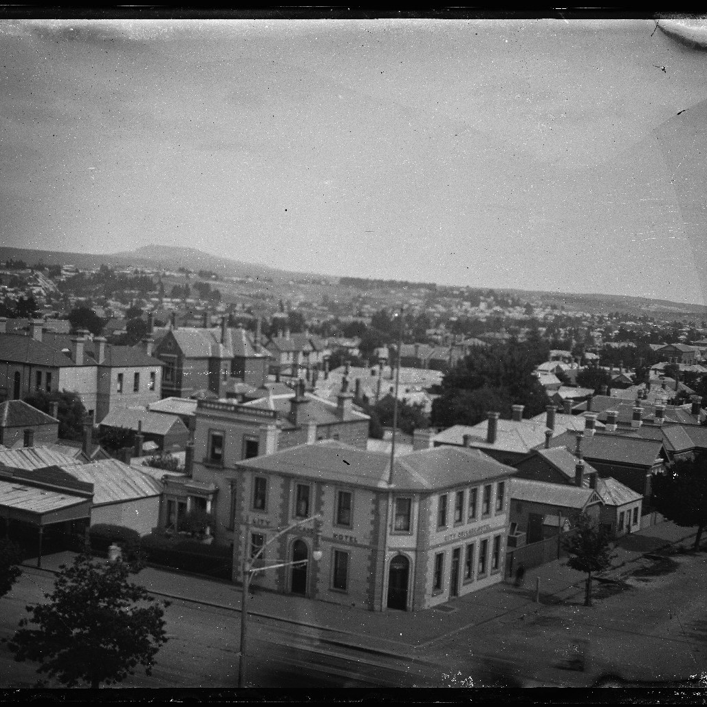 View of township, City Brigade Hotel in foreground, Ballarat (?) c1910s