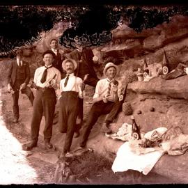 Group of men having a picnic and drinking White Horse Ale