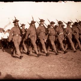 Men marching, possibly at Holsworthy military reserve near Liverpool, NSW in 1914.
