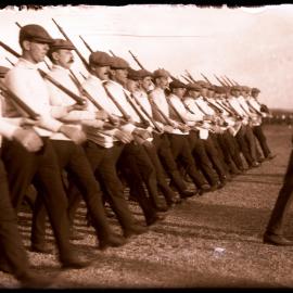 Men marching, possibly at Holsworthy military reserve near Liverpool, NSW in 1914.