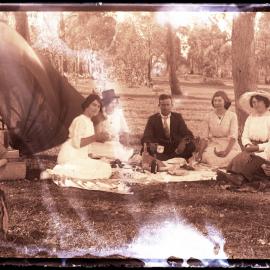 Group of people on picnic, Catherine Annie Rodoni (nee Wilson) on left c1910s