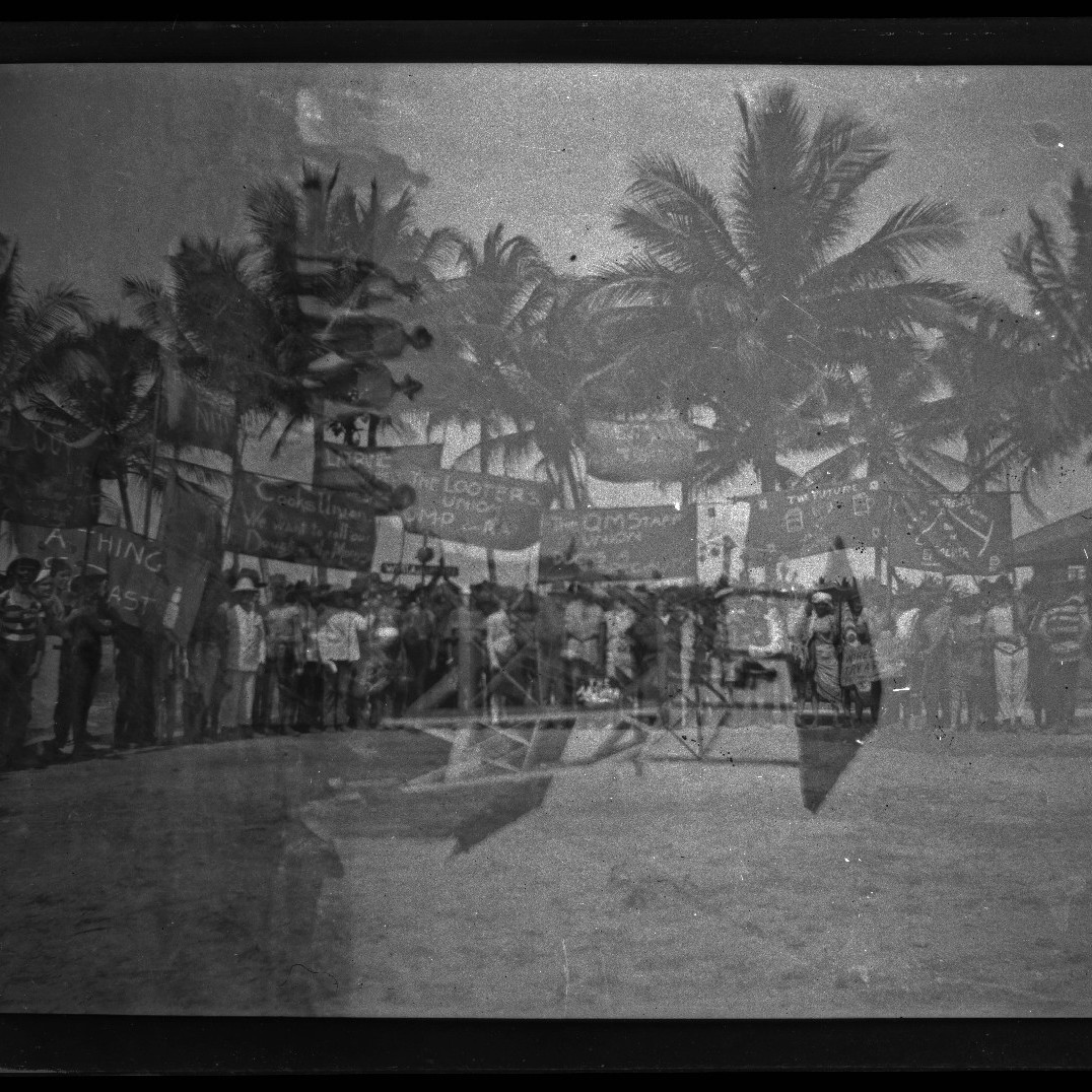 Soldiers holding comical signs, New Guinea? August 1914-January 1915?