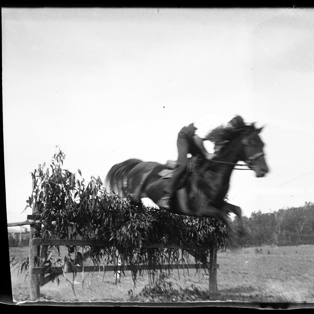 Horse jumping steeple or fence, c1910s