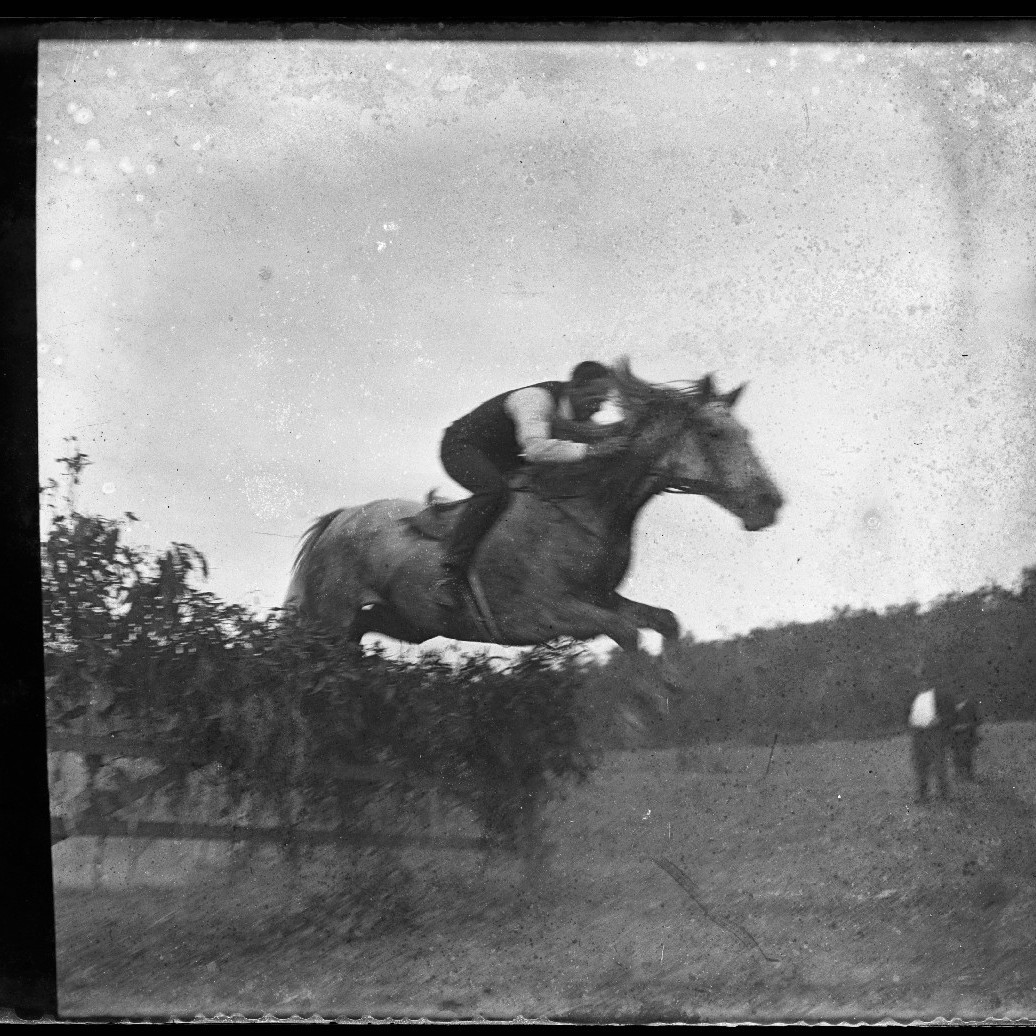 Horse jumping steeple or fence, c1910s