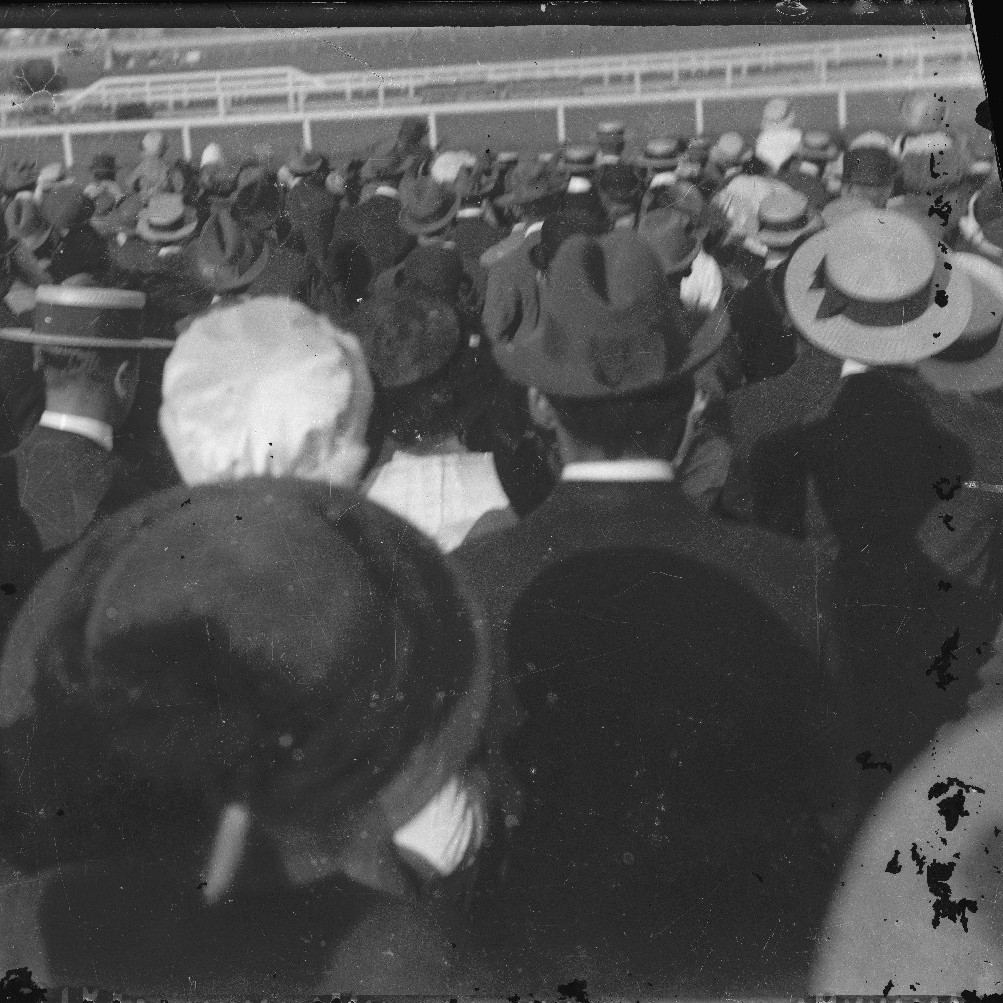 People at racecourse to watch the first Airmail from Melbourne to Sydney, July 1914.