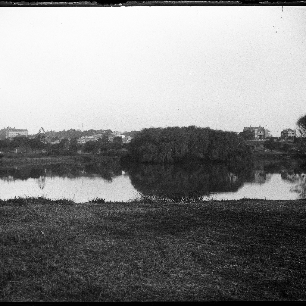 Centennial Park looking across pond towards Randwick, New South Wales, c1910