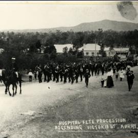 Hospital fete procession up Victoria Street, Kurri Kurri, from the direction of Stanford Merthyr, 1909