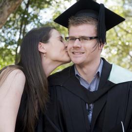 Business and Law graduate Daniel Frost with his wife Kellie on his graduation day in April 2014. Daniel is a recipient of the Shaping Futures Scholarship.