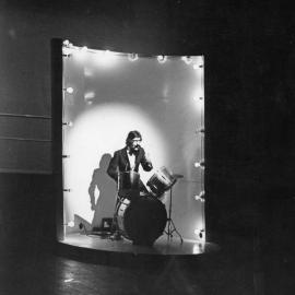 Tony Sheldon (Ship's Comic) in The Floating World by John Romeril, First Production of The Hunter Valley Theatre Company, Newcastle, Australia - 1976