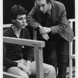 Tony Sheldon (Alan Strang) and Michael Rolfe (Martin Dysart) in "Equus", The Hunter Valley Theatre Company, Newcastle, Australia - 1976