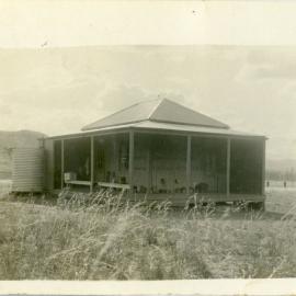 School near Aberdeen, NSW. Postcard sent from Aberdeen to Mr Moore, Public School, Wyong, NSW, 18 Sep 1908.