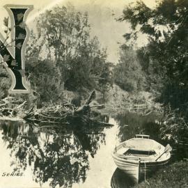 River scene. Postcard with a new year greeting sent to Frank R. Moore, Esq., Bishop's Bridge, Maitland, [n.d.]