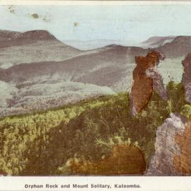 Orphan Rock and Mount Solitary, Katoomba. Postcard sent from Hillside, Katoomba. [n.d.]