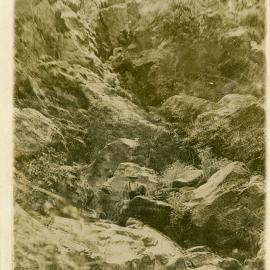 Waterfall near Moonan Flat. Postcard sent by Evelyn Simpson, Moonan Flat, to Mr F.R. (Francis Richard) Moore, Public School, Wyong, NSW, 7 Oct [1906]
