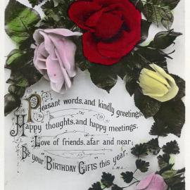 Happy and peaceful be your Birthday. Postcard to Mr F.R. (Francis Richard) Moore, Wentworth Hotel, Bishop's Bridge, West Maitland, [n.d.]