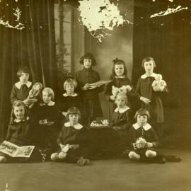 Standing (back row) Christine Clarke, Marie Britz, Monica Ryan, Peggy White, Middle row Joyce Storey, Dot Dendle, Antonina Angus; front Unidentified, Unidentified, Mona Goonan